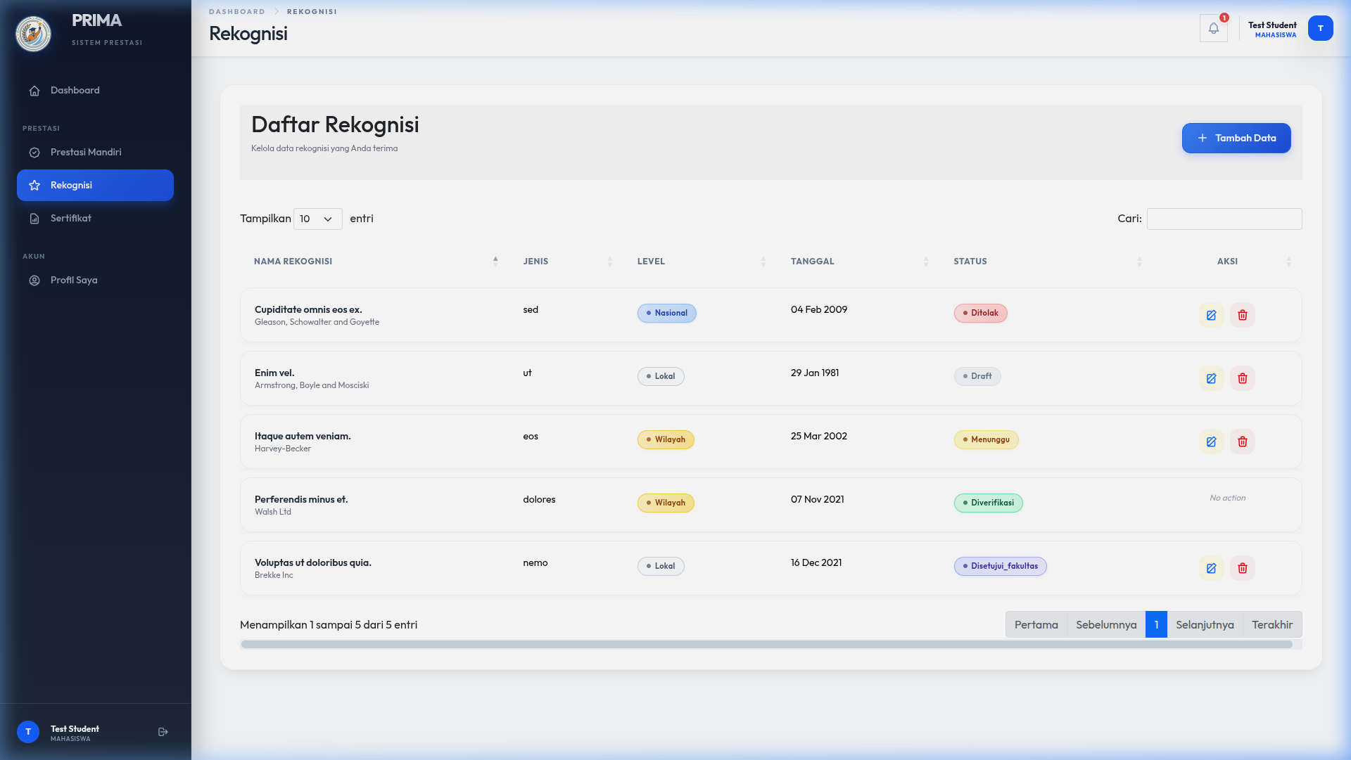Rekognisi - Mahasiswa