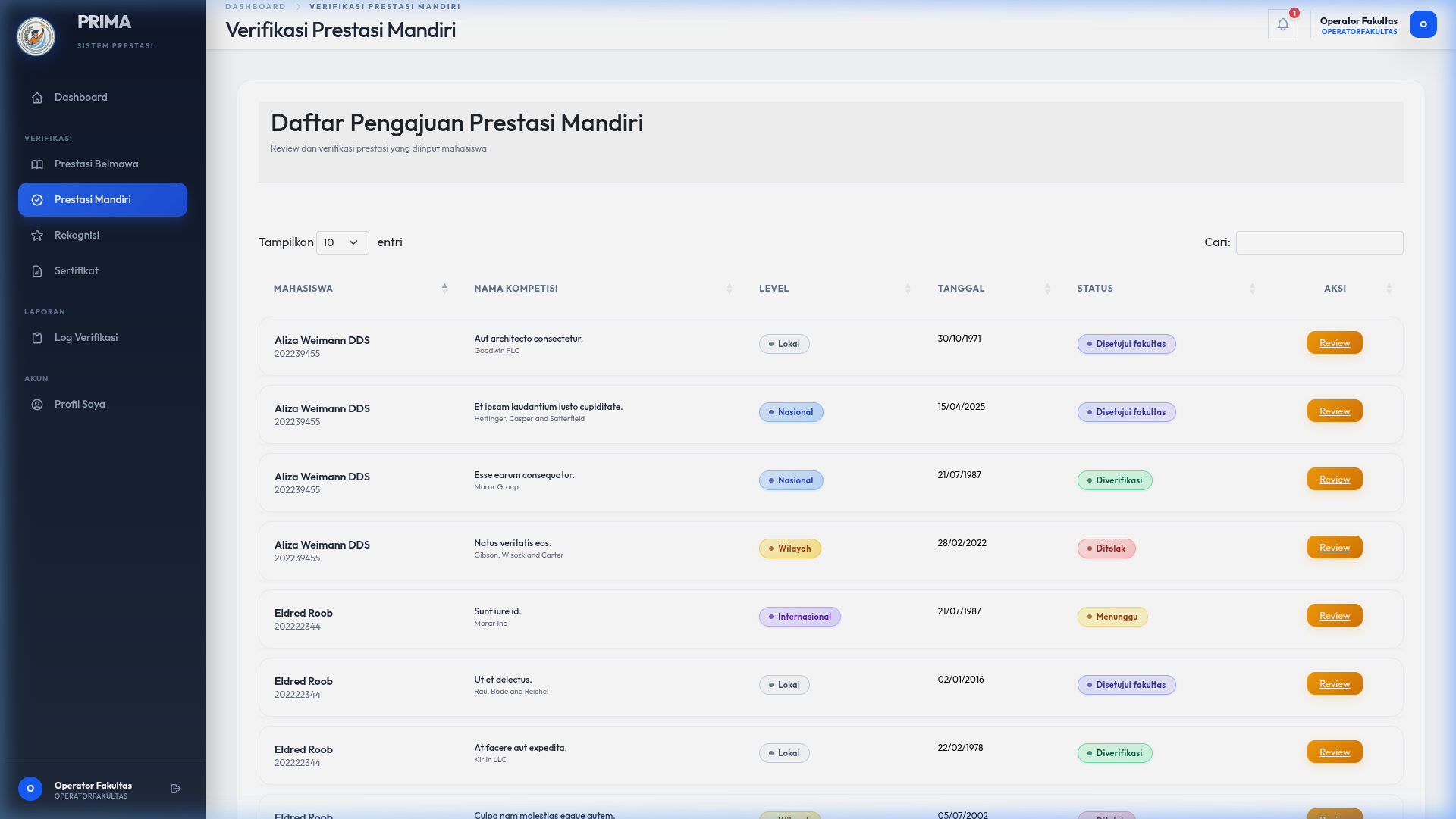 Verifikasi Prestasi Mandiri - Operator