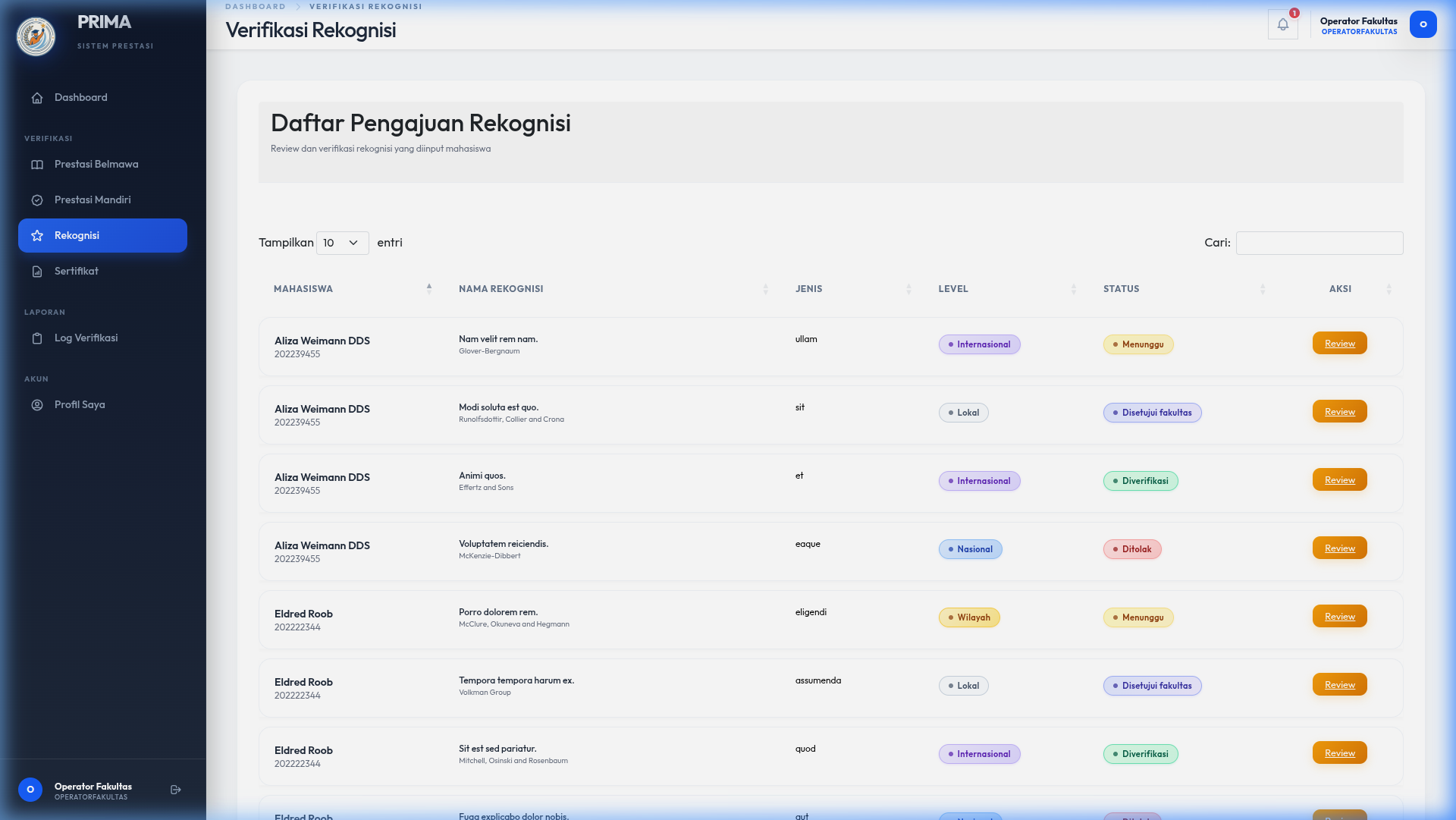 Verifikasi Rekognisi - Operator
